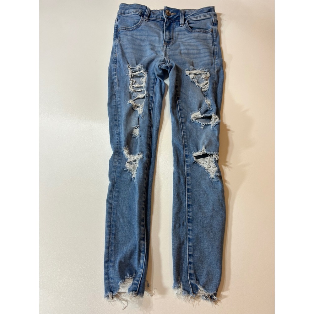 American Eagle Jeans Women's 2 Short Blue Ne(x)t Level Stretch Distressed Skinny